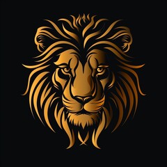 Fototapeta premium Majestic golden lion head with flowing mane illustrated in elegant curved lines on a black background, symbolizing power, strength, and royal presence in a stylized design