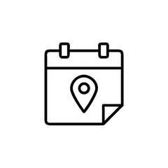 Outline calendar icon with location pin folded corner date schedule
