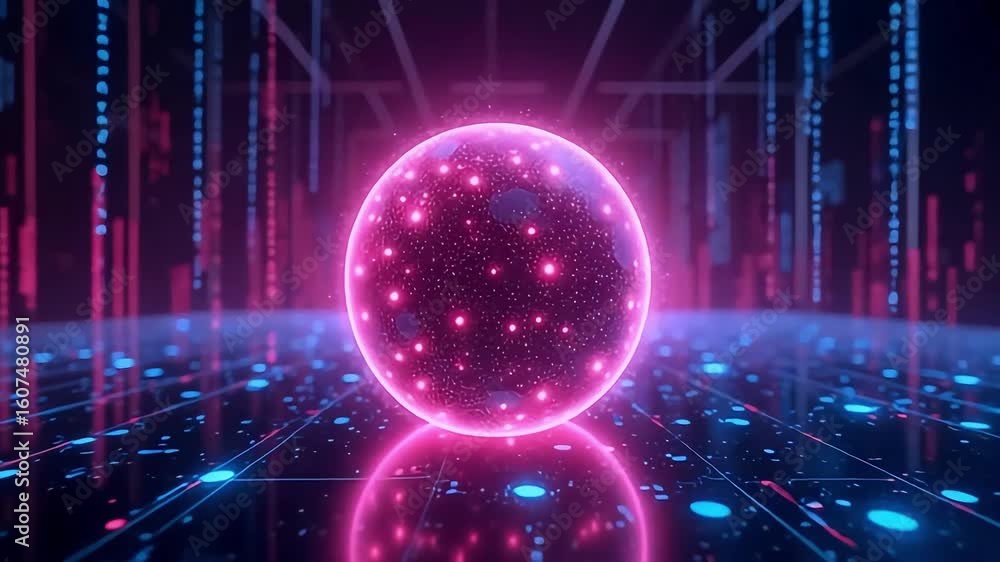 Poster glowing orb digital world animation background loop futuristic tech visuals for presentations 1080p
