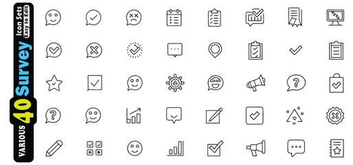 Collection of Black Outline Survey Icons on White Background vector