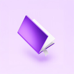 3D purple notebook with white pages and bookmark on pastel background, abstract concept for writing, journaling, or planning
