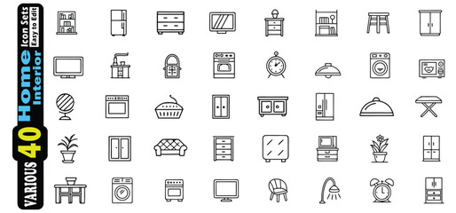 Collection of various home interior furniture and appliance icons vector