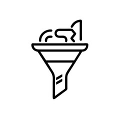 Outline icon a funnel with liquid flowing through it process filtering