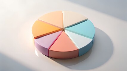Fototapeta premium A colorful pie chart divided into segments, casting a shadow on a white surface