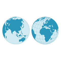 Two stylized globes showing continents and countries on a white background