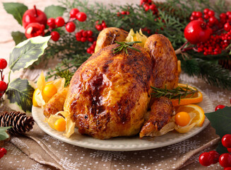 Festive whole roast chicken