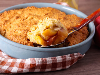 Homemade warm peach cobbler