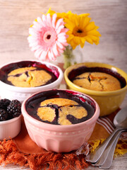 Blackberry pudding,  in ramekins