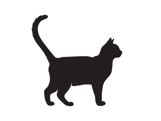 Black and white silhouette of a cat. Flat vector.