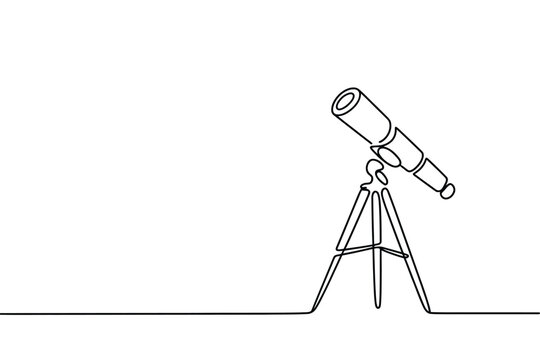 Minimalist line art drawing of a telescope on a tripod