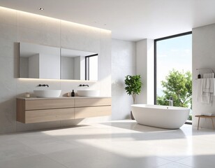 Baño minimalista con paredes blancas y sanitarios modernos