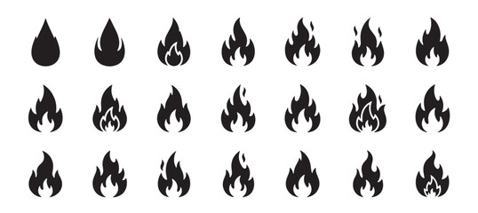 Obraz premium Black fire icons flame symbol