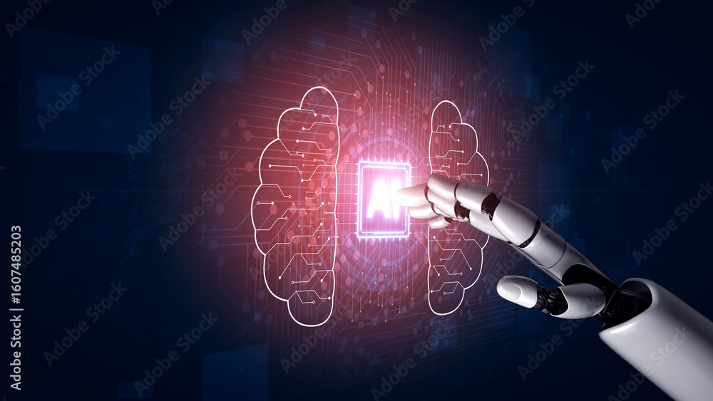 Poster ai brain processes big data with generative ai, llms, and machine learning to support business decis