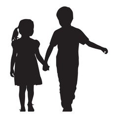 Vector art of two children are walking hand in hand, symbolizing the beauty of friendship and childhood