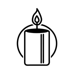 Lit Candle Icon, Black and White Line Art, Simple Design