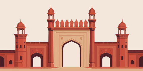 Illustration of a grand historic gate with towers and arched entrance