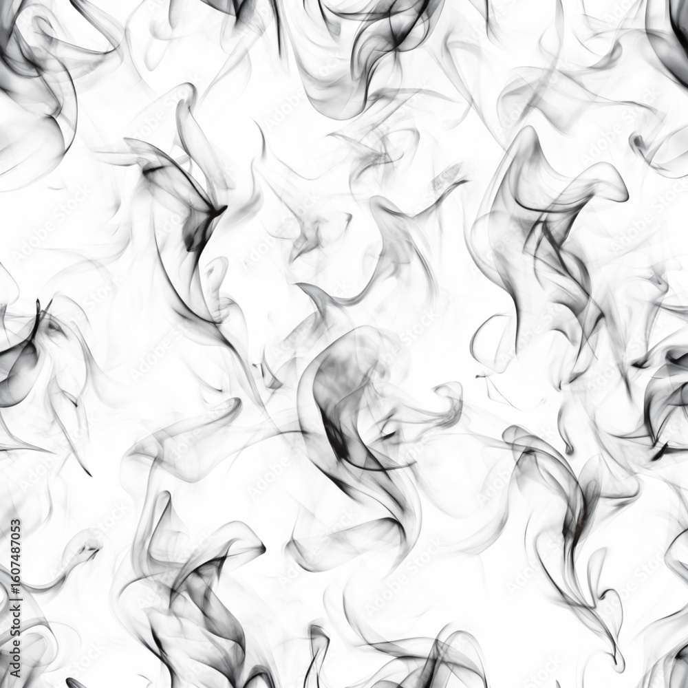 Poster a seamless pattern of wispy black smoke swirls creates an abstract texture on white isolated on tran