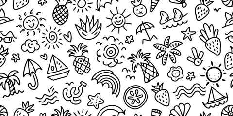 Summer Doodle Pattern: Seamless Beach & Tropical Design