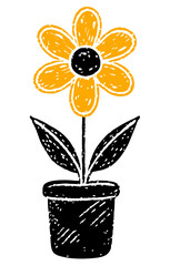 Hand-drawn illustration of a potted flower