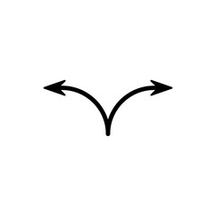 Diverging arrows icon. Two semicircular arrows point in different directions and curving left and right. Vector illustration.