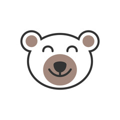 Cute polar bear head icon. Smiling white bear face. Adorable animal vector illustration.