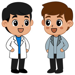 Two cartoon doctors standing together smiling