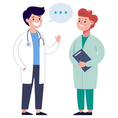 Fototapeta premium Two doctors in conversation with a speech bubble
