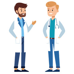 Fototapeta premium Two doctors in white lab coats talking to each other
