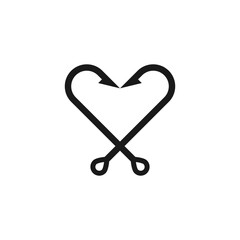 Two crossed fishing hooks. Vector logo and icon on a white background.
