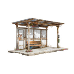 Obraz premium Rustic bus stop, weathered wood, empty bench