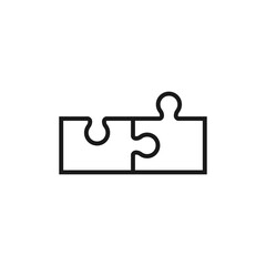 Two puzzle pieces connected or joined together. Vector outline icon and logo.