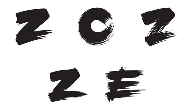 Grunge Brush Stroke Lettering Set Bold Z C E Letters in Black Ink Texture Vector Design