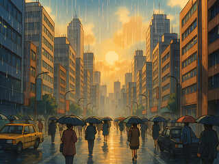 rainy day in a big city