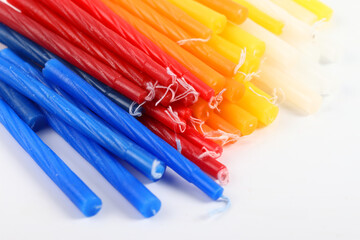 Hanukkah Candles, colored, isolated over white background