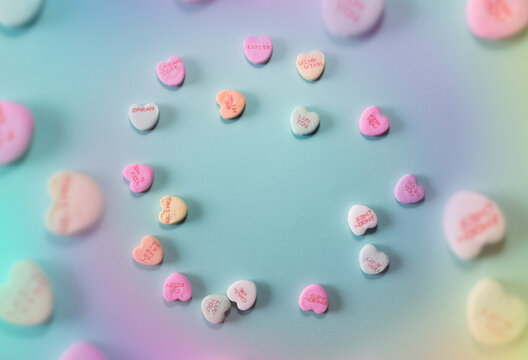 pink candy hearts top view