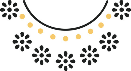Fototapeta premium Black Floral Neckline with Yellow Dot Accents on White Background fashion clothing