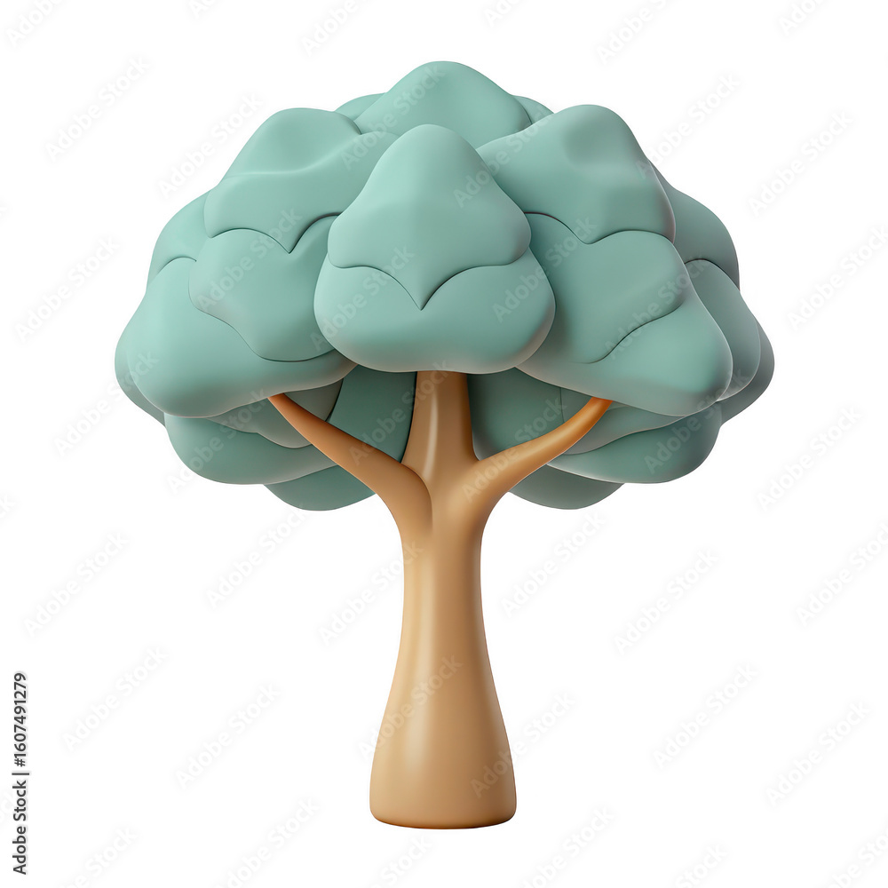 Poster stylized 3d render of a lush green tree with a smooth brown trunk isolated on transparent background