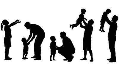Silhouette of parents and children playing