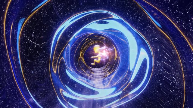 Reincarnation or rebirth - the soul returns through a tunnel to the body of baby fetus