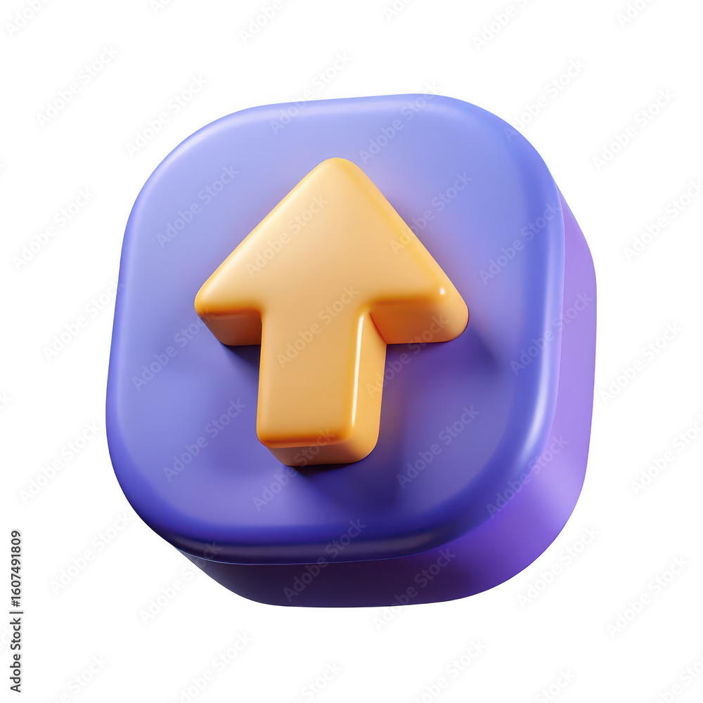 Aufkleber stylized 3d upward arrow icon with rounded purple button isolated on transparent background