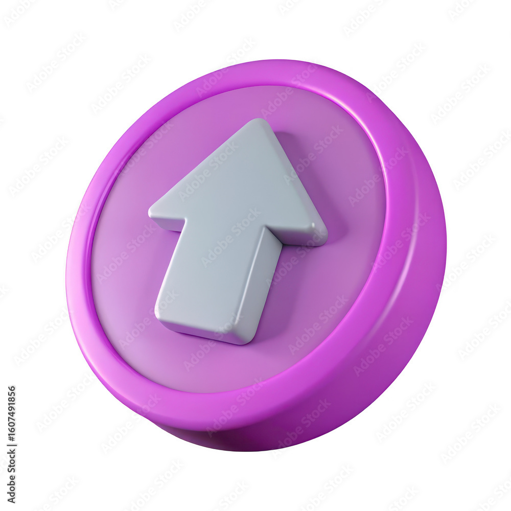 Poster 3d rendered purple circle icon with a light gray upward pointing arrow isolated on transparent backg