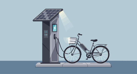 Sustainable urban mobility with an electric bike at a public solar-powered charging station