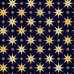  Gold stars seamless pattern. Christmas starry vector background. Night sky geometric magic wrapping paper decoration