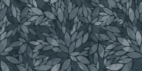 Leaves vector pattern. Grunge leaves seamless pattern. Dark leafs seamless pattern background. Grey leaf with watercolor texture