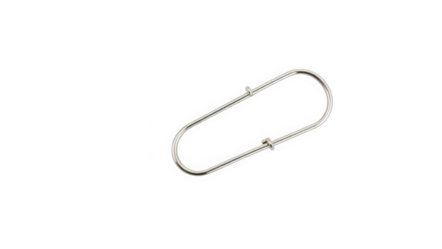 A simple silver metal keychain ring with two securing pins, isolated on a transparent background