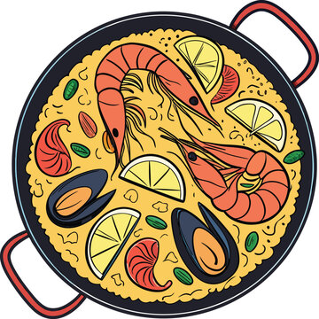 paella dish with shrimp and seafood clip art preview