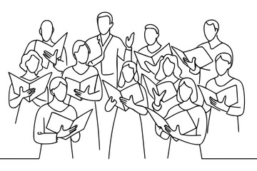 Continuous Line Art Illustration of a Choir Singing in Harmony

