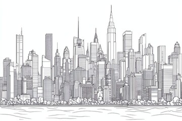 City skyline, line art