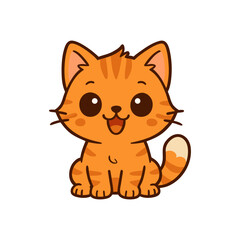 Orange Kawaii Anime Cat. Cute and Playful Ginger Kitten in Adorable Chibi Style, Cartoon Character with Big Sparkly Eyes, Perfect for Stickers, Posters, and Kids Decor
