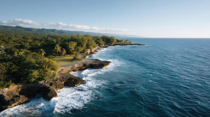 Fototapeta premium breathtaking coastal cliff in jamaica showcasing beauty of evening light and long shadows